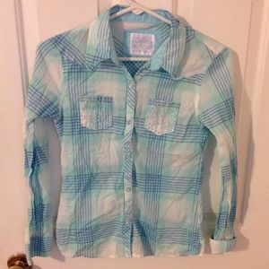 Justice Girl's Sz 12 plaid button-up long sleeve